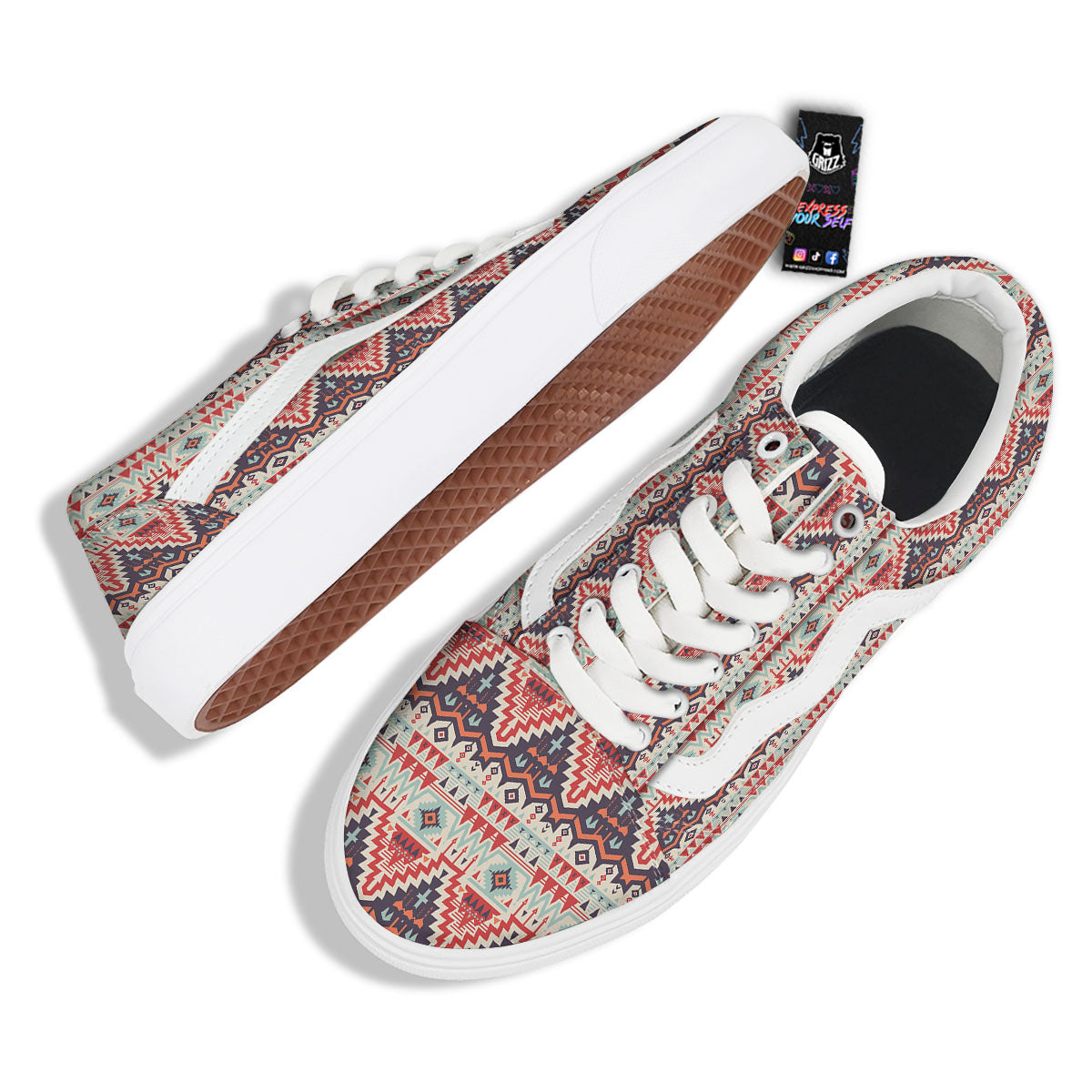 Geometric Ethnic Aztec Print Pattern Skate Shoes-grizzshop