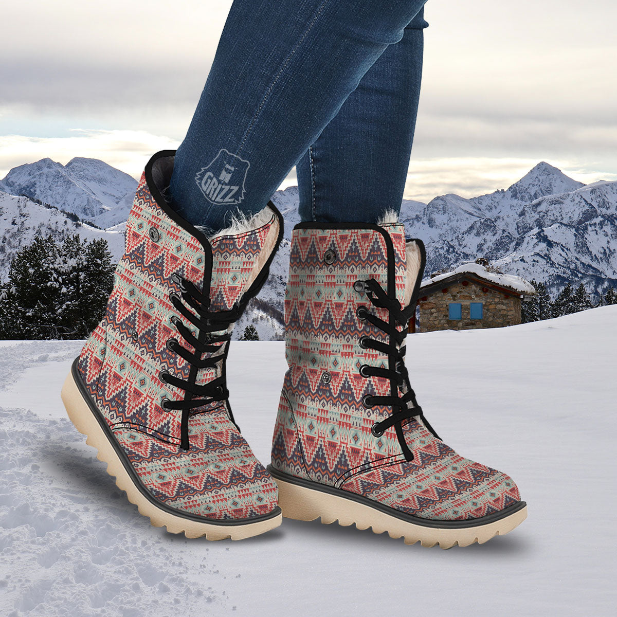 Geometric Ethnic Aztec Print Pattern Snow Boots-grizzshop
