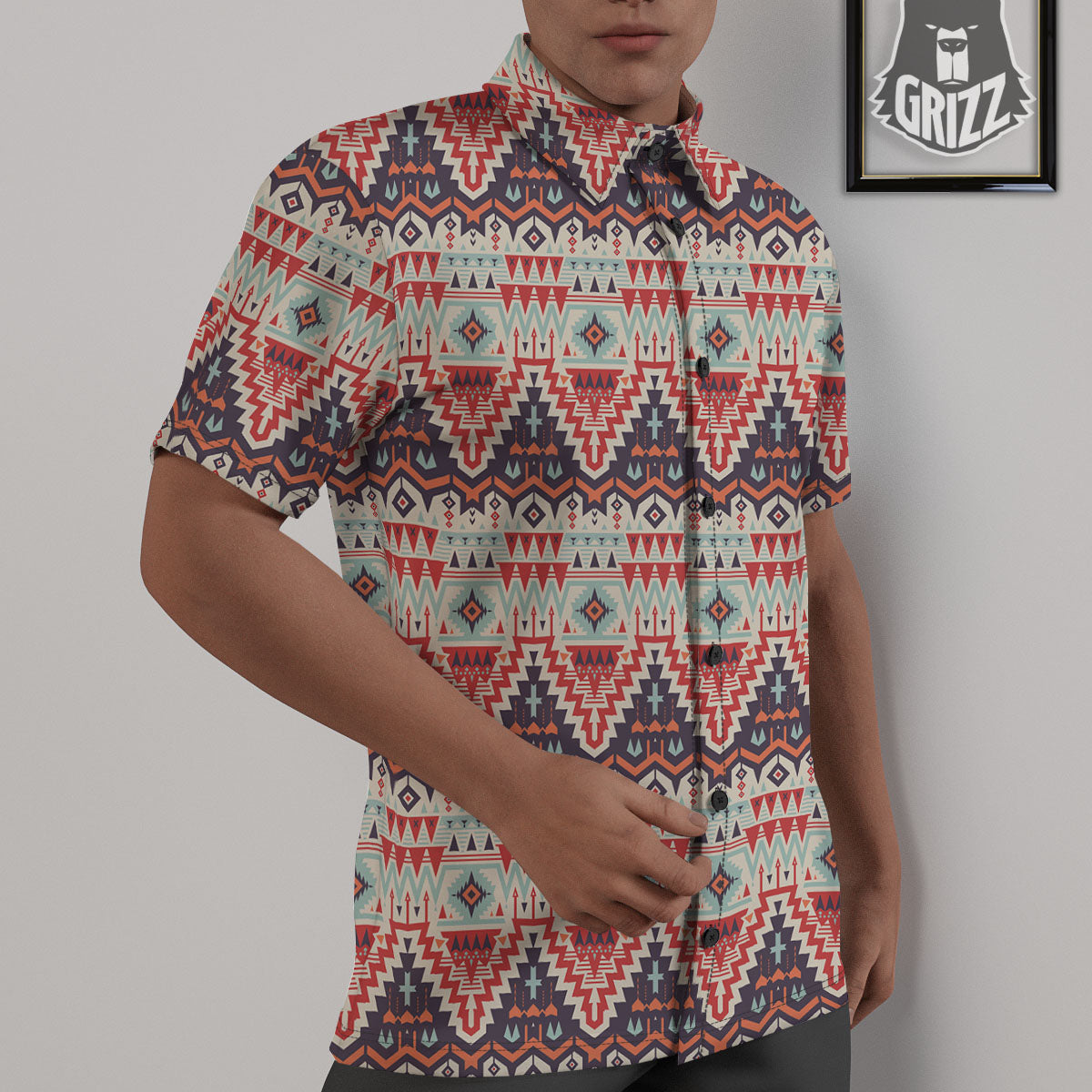 Geometric Ethnic Aztec Print Pattern Untucked Shirts-grizzshop