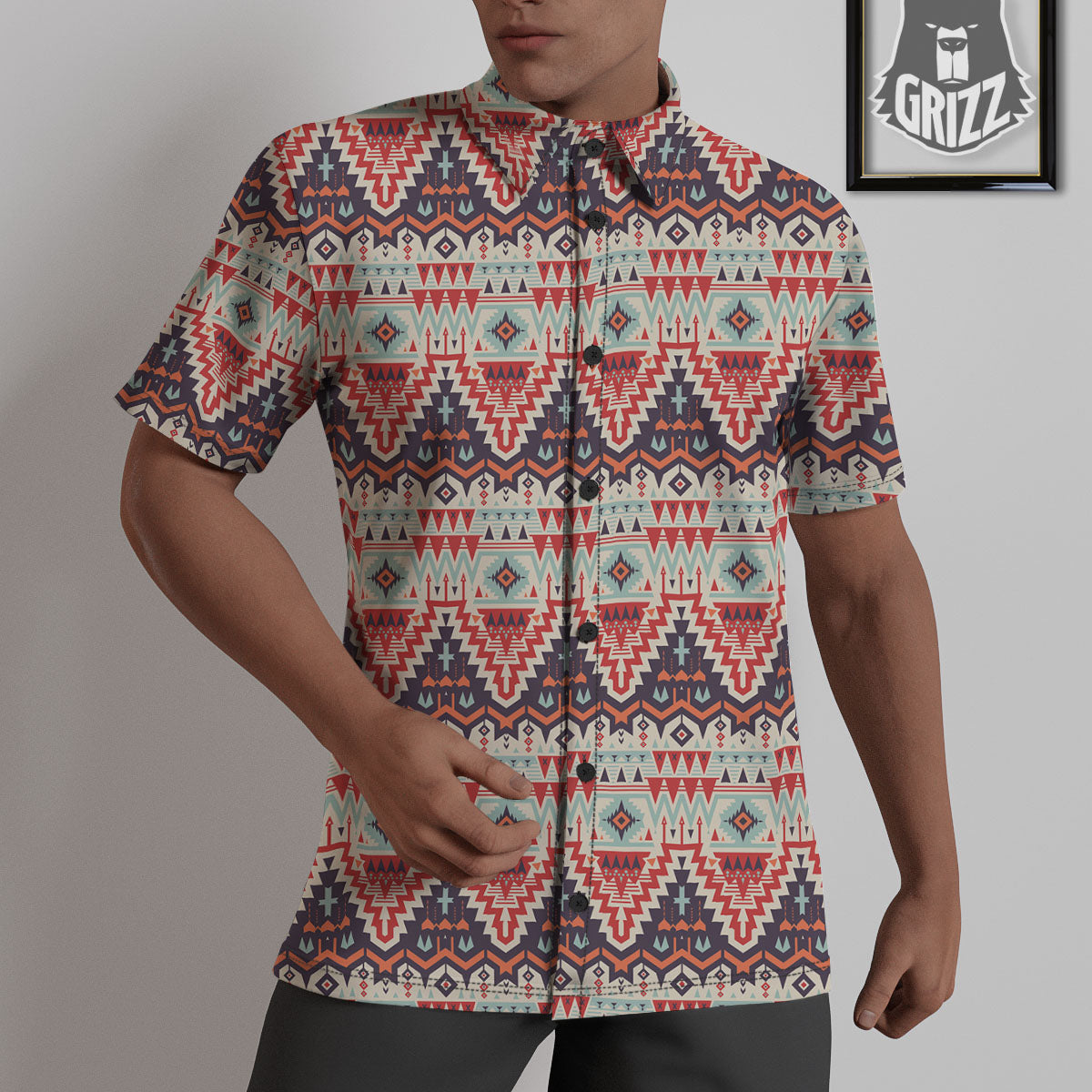 Geometric Ethnic Aztec Print Pattern Untucked Shirts-grizzshop