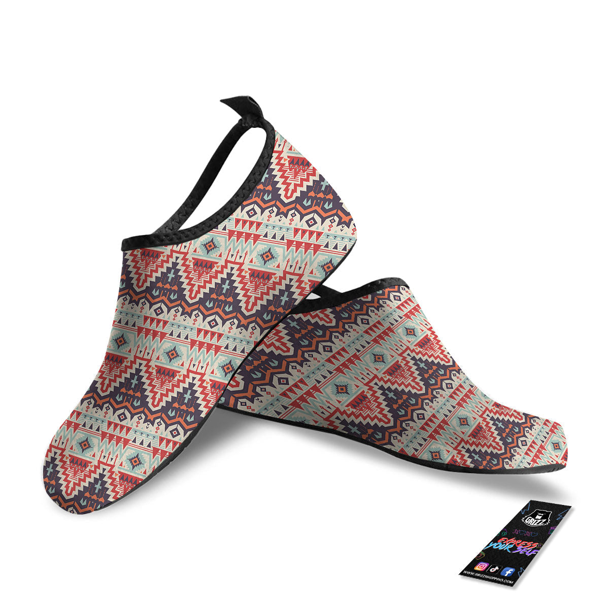 Geometric Ethnic Aztec Print Pattern Water Shoes-grizzshop