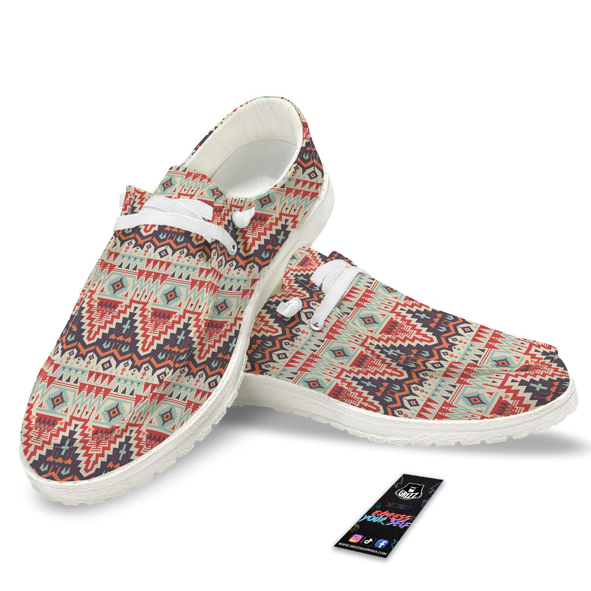 Geometric Ethnic Aztec Print Pattern White Loafers-grizzshop