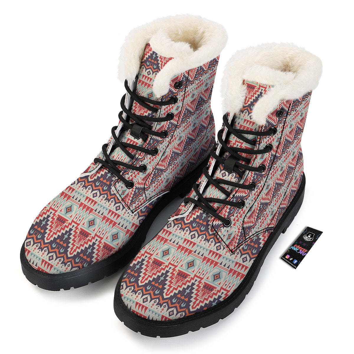 Geometric Ethnic Aztec Print Pattern Winter Boots-grizzshop