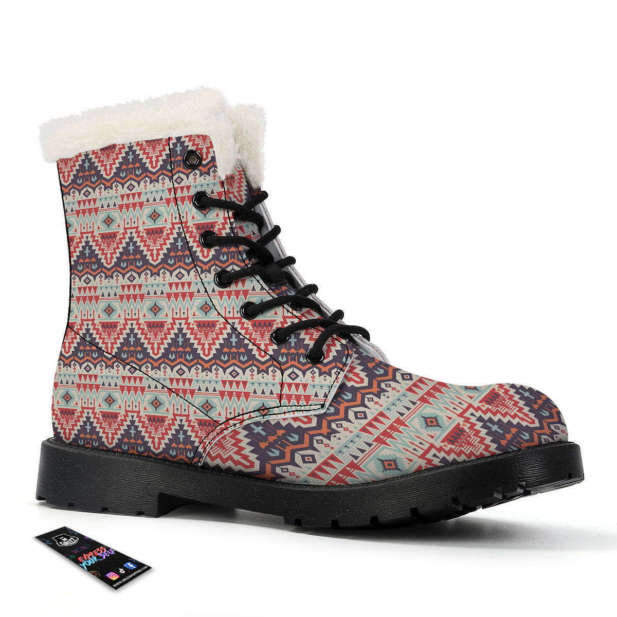Geometric Ethnic Aztec Print Pattern Winter Boots-grizzshop