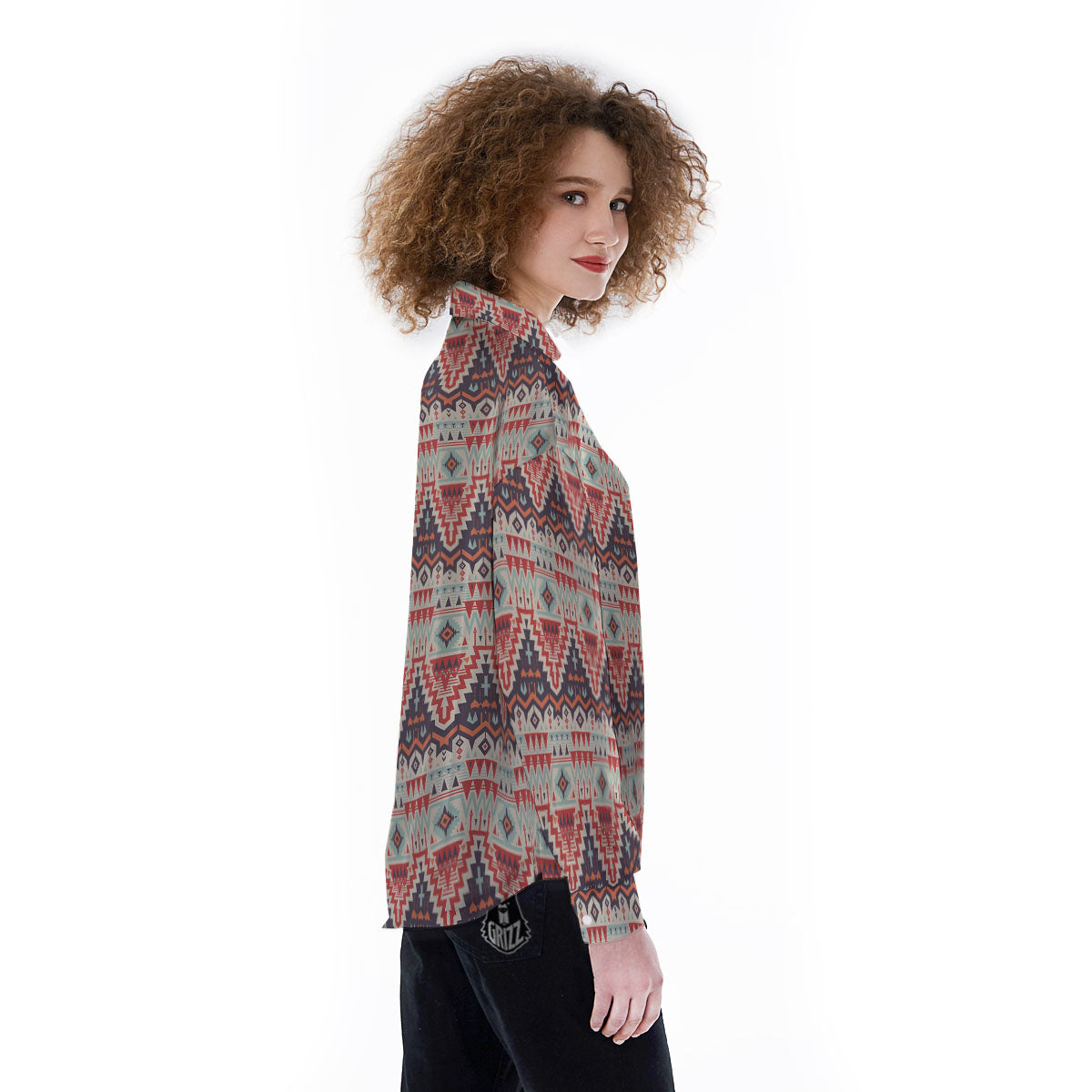 Geometric Ethnic Aztec Print Pattern Women's Long Sleeve Shirts-grizzshop