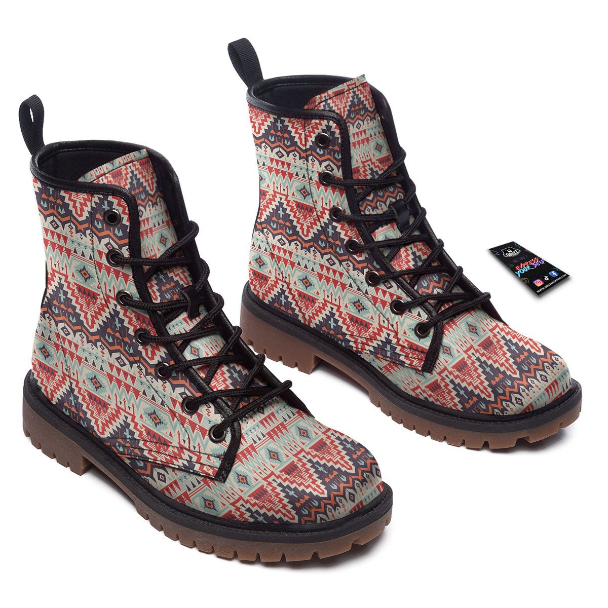 Geometric Ethnic Aztec Print Pattern Work Boots-grizzshop