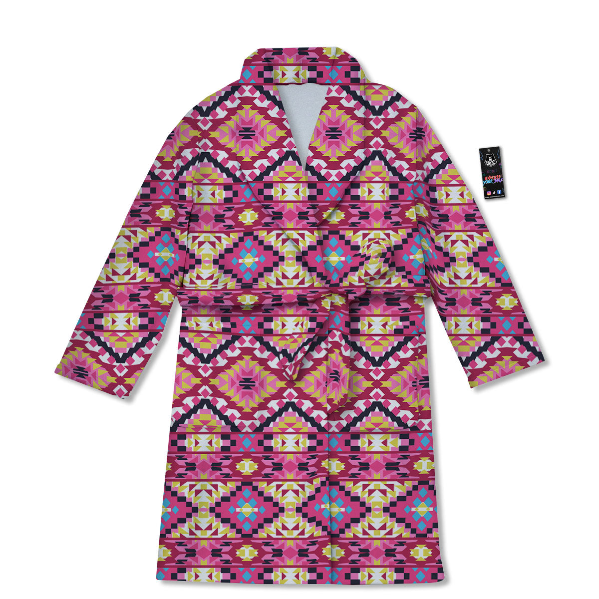 Geometric Ethnic Pink Aztec Print Pattern Bathrobe-grizzshop