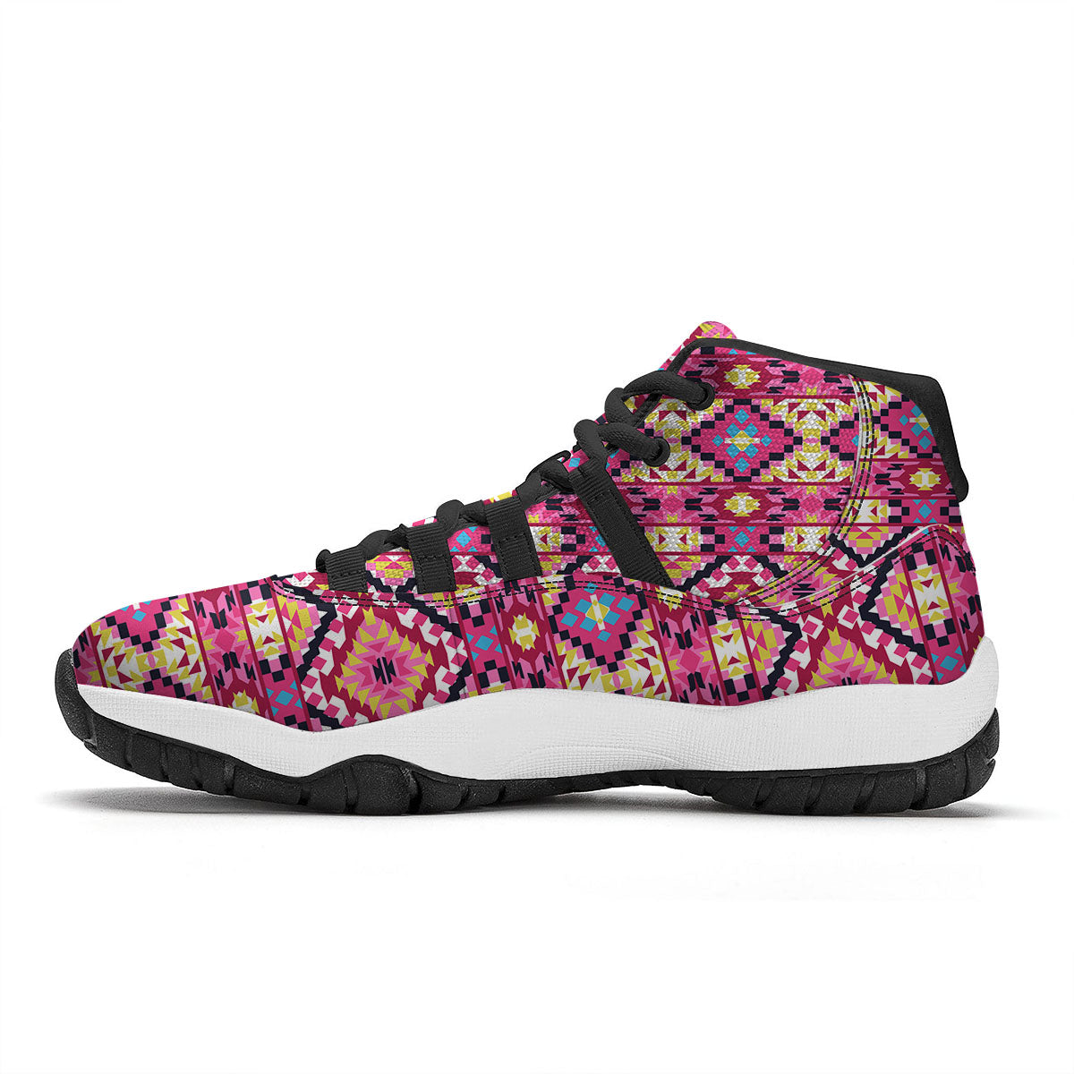Geometric Ethnic Pink Aztec Print Pattern Black Bball Shoes-grizzshop