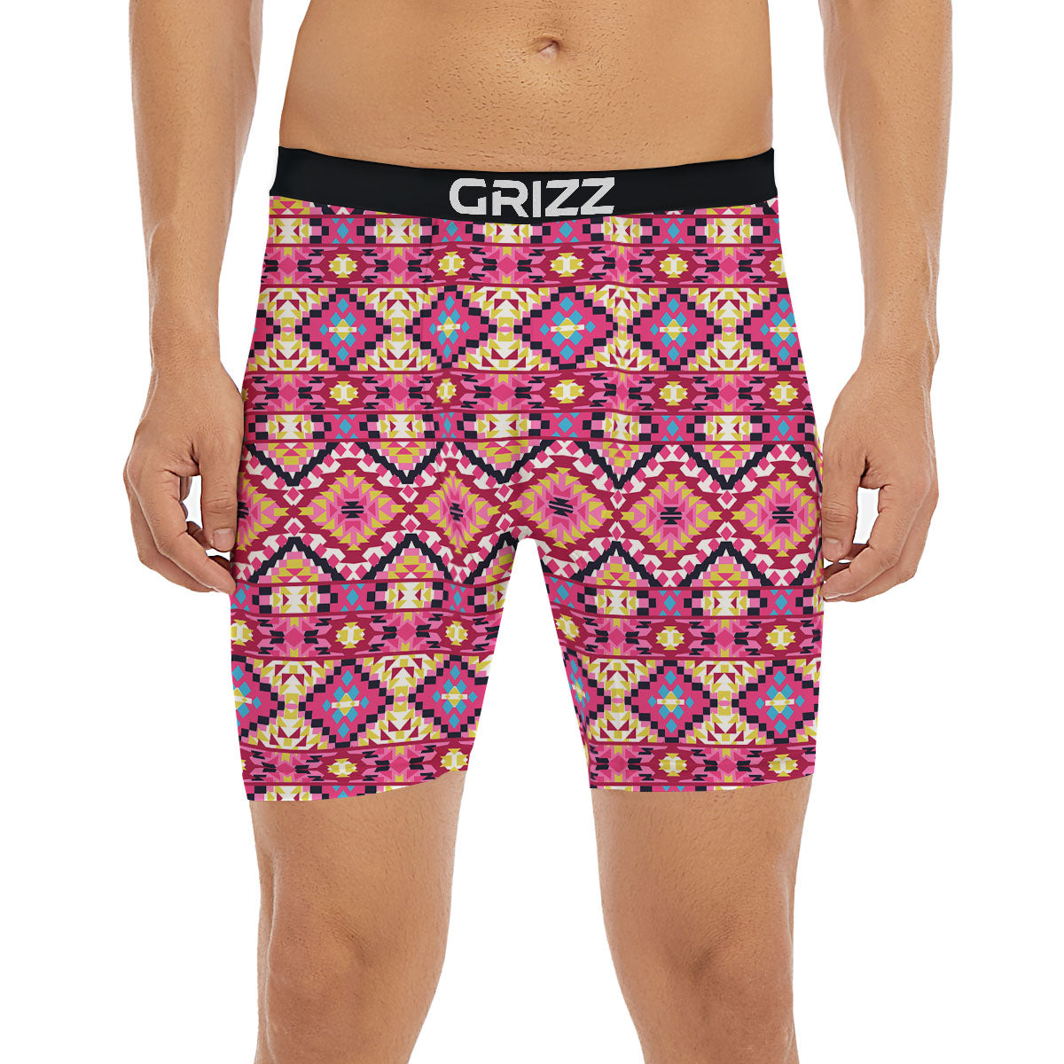Geometric Ethnic Pink Aztec Print Pattern Boxer Briefs-grizzshop