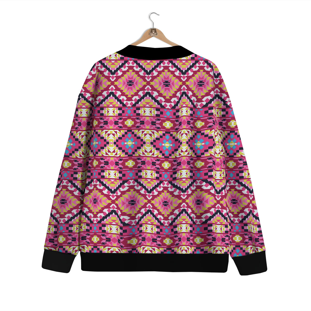 Geometric Ethnic Pink Aztec Print Pattern Cardigan-grizzshop