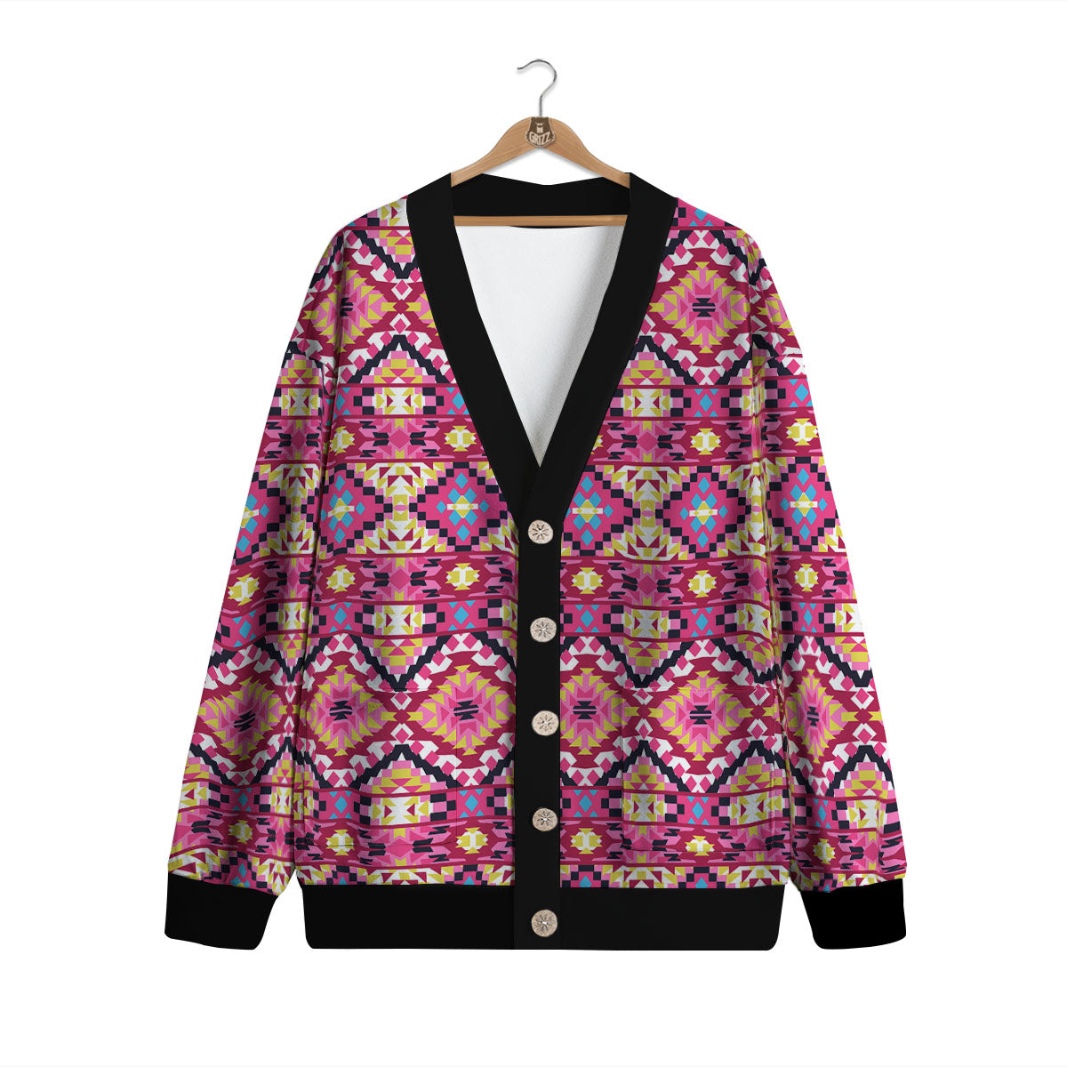 Geometric Ethnic Pink Aztec Print Pattern Cardigan-grizzshop