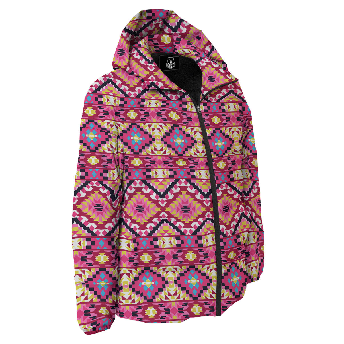 Geometric Ethnic Pink Aztec Print Pattern Down Jacket-grizzshop