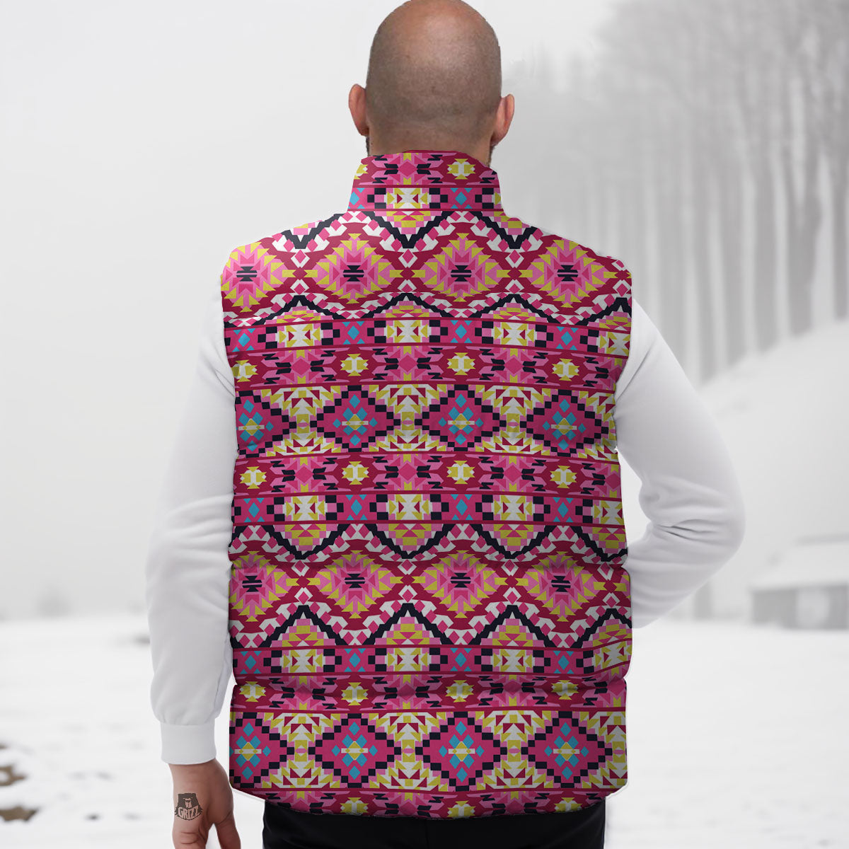 Geometric Ethnic Pink Aztec Print Pattern Down Vest