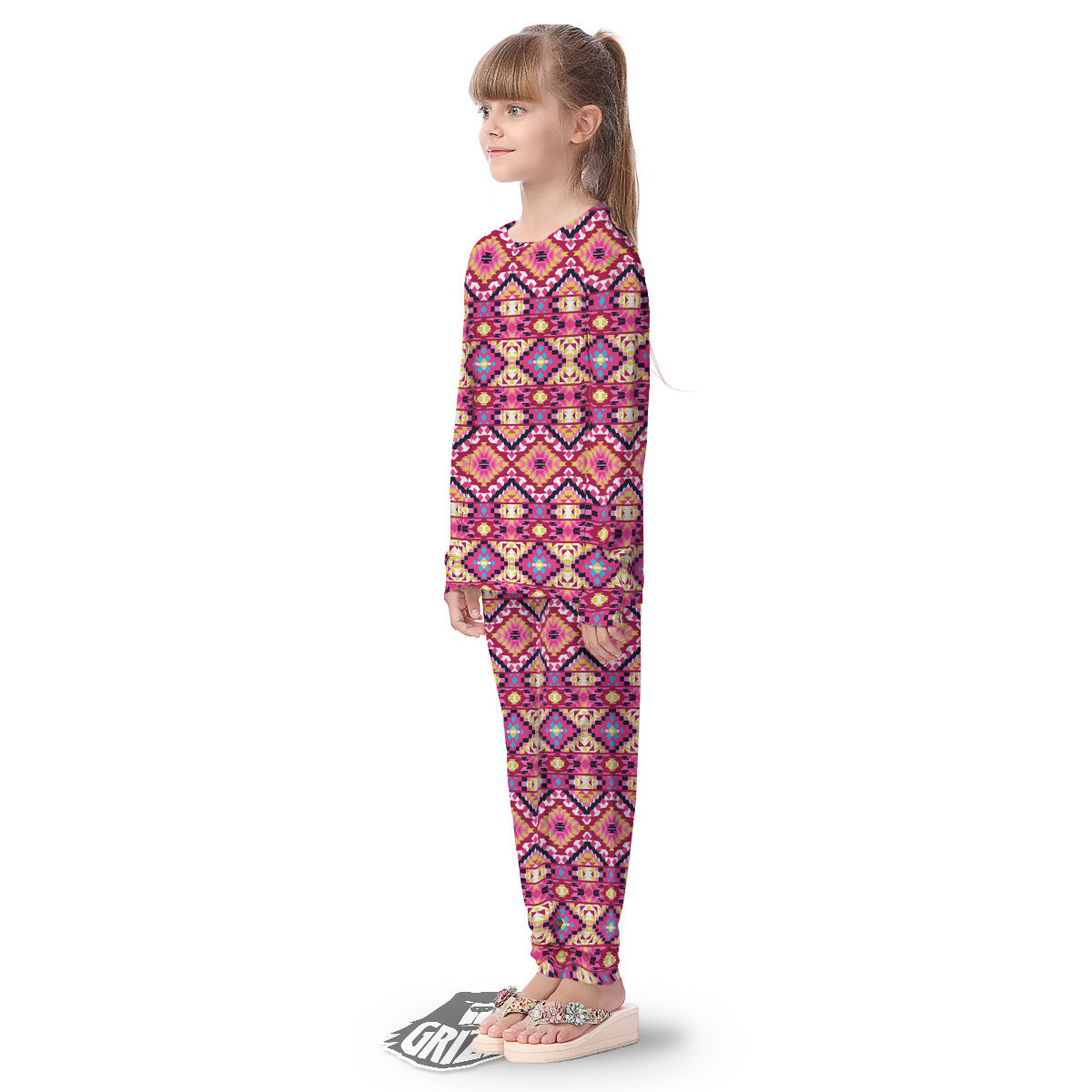 Geometric Ethnic Pink Aztec Print Pattern Kid's Pajamas-grizzshop