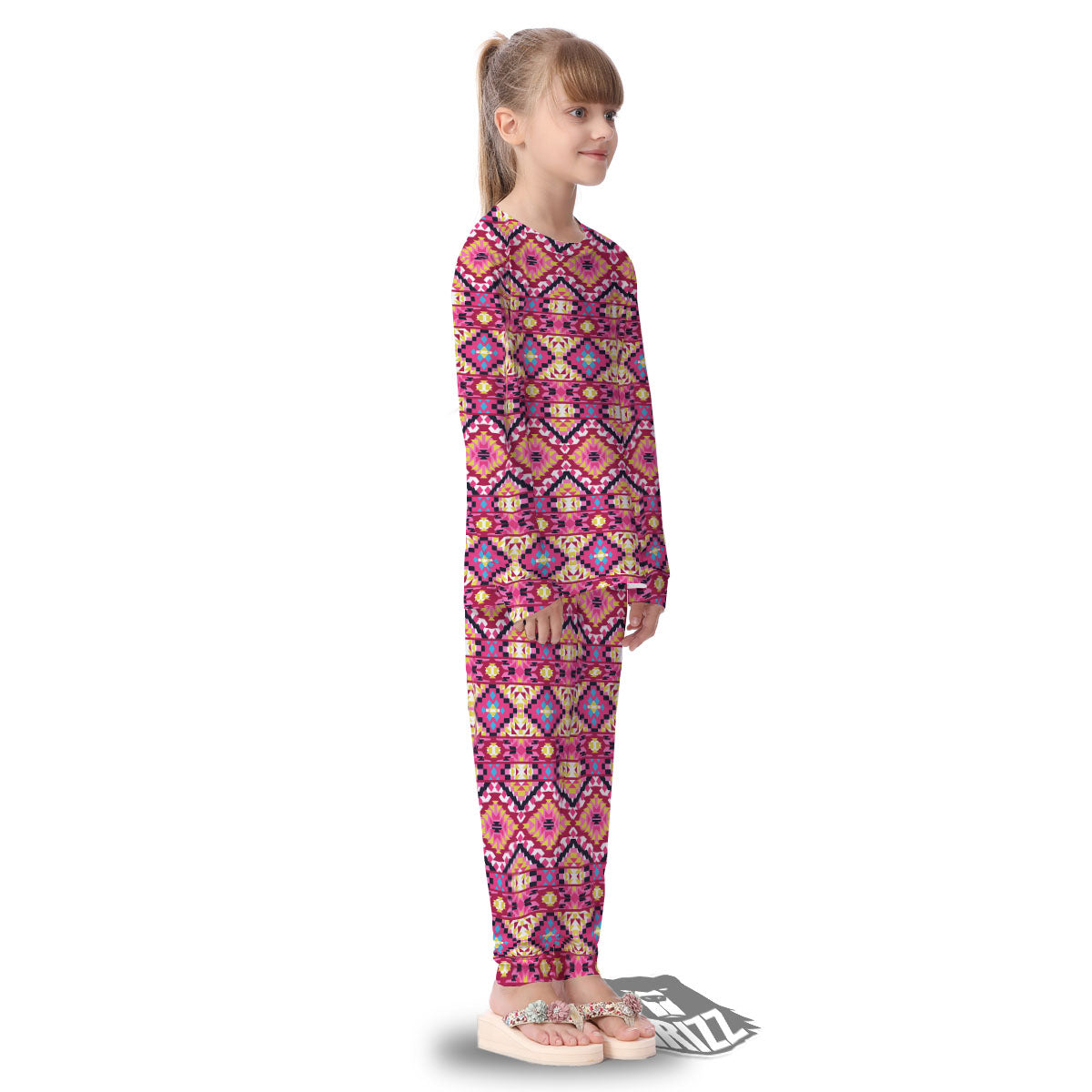 Geometric Ethnic Pink Aztec Print Pattern Kid's Pajamas-grizzshop