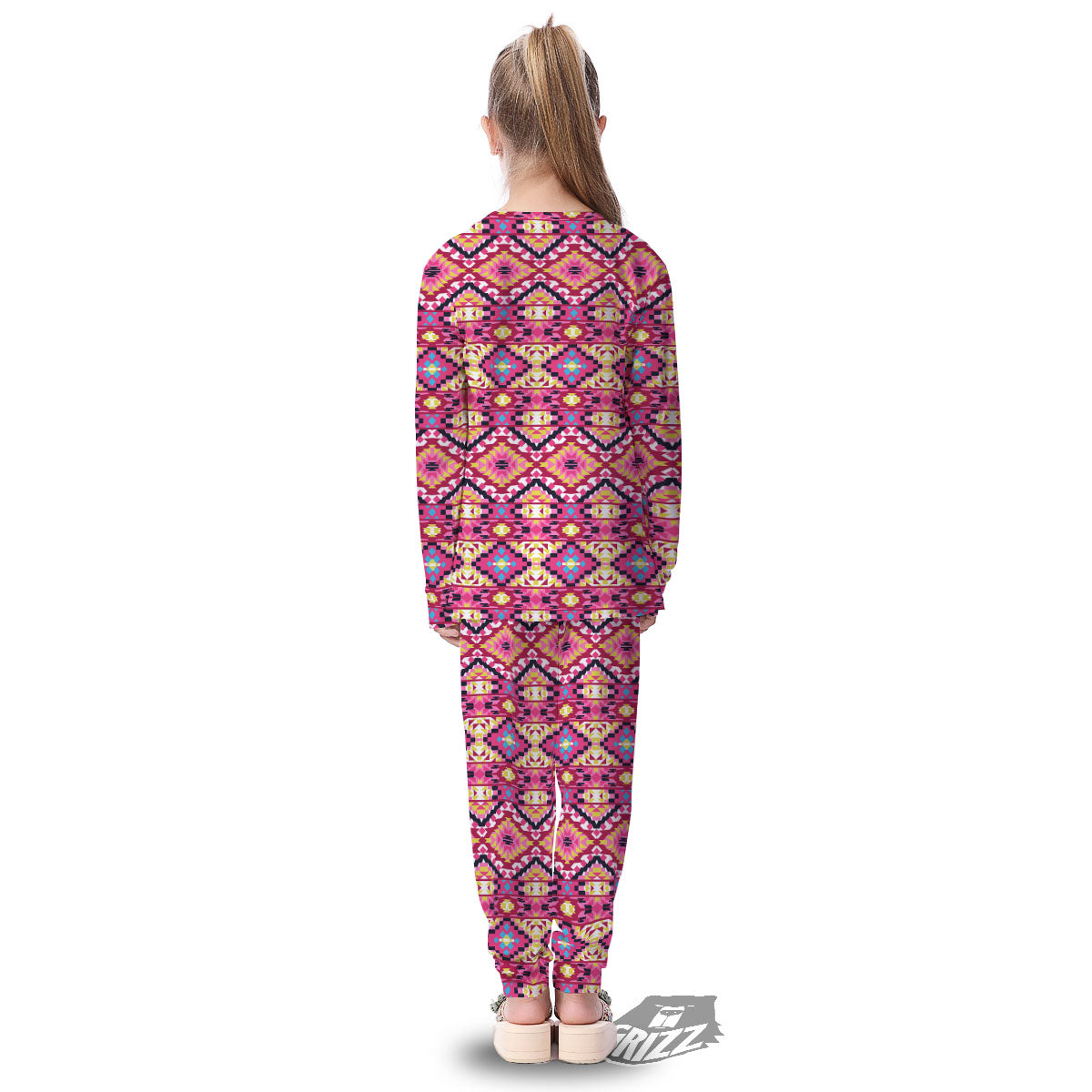 Geometric Ethnic Pink Aztec Print Pattern Kid's Pajamas-grizzshop