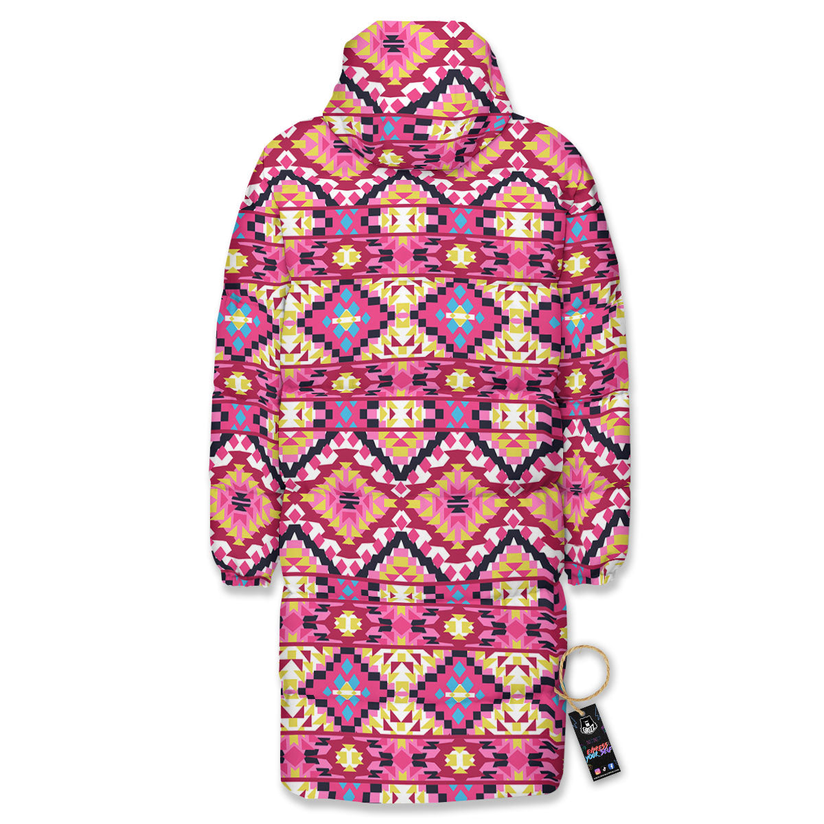 Geometric Ethnic Pink Aztec Print Pattern Long Down Jacket-grizzshop