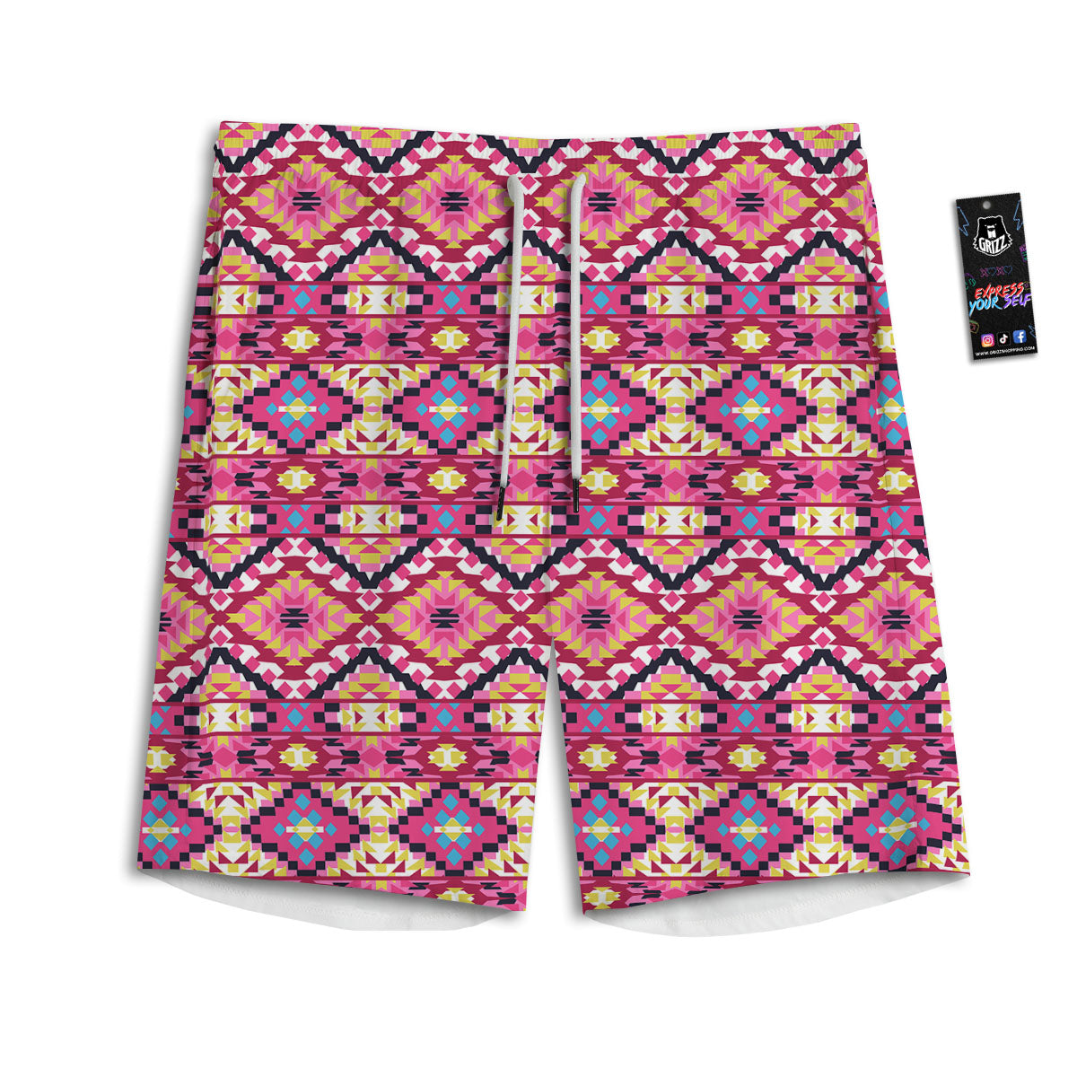 Geometric Ethnic Pink Aztec Print Pattern Men's Athletic Shorts