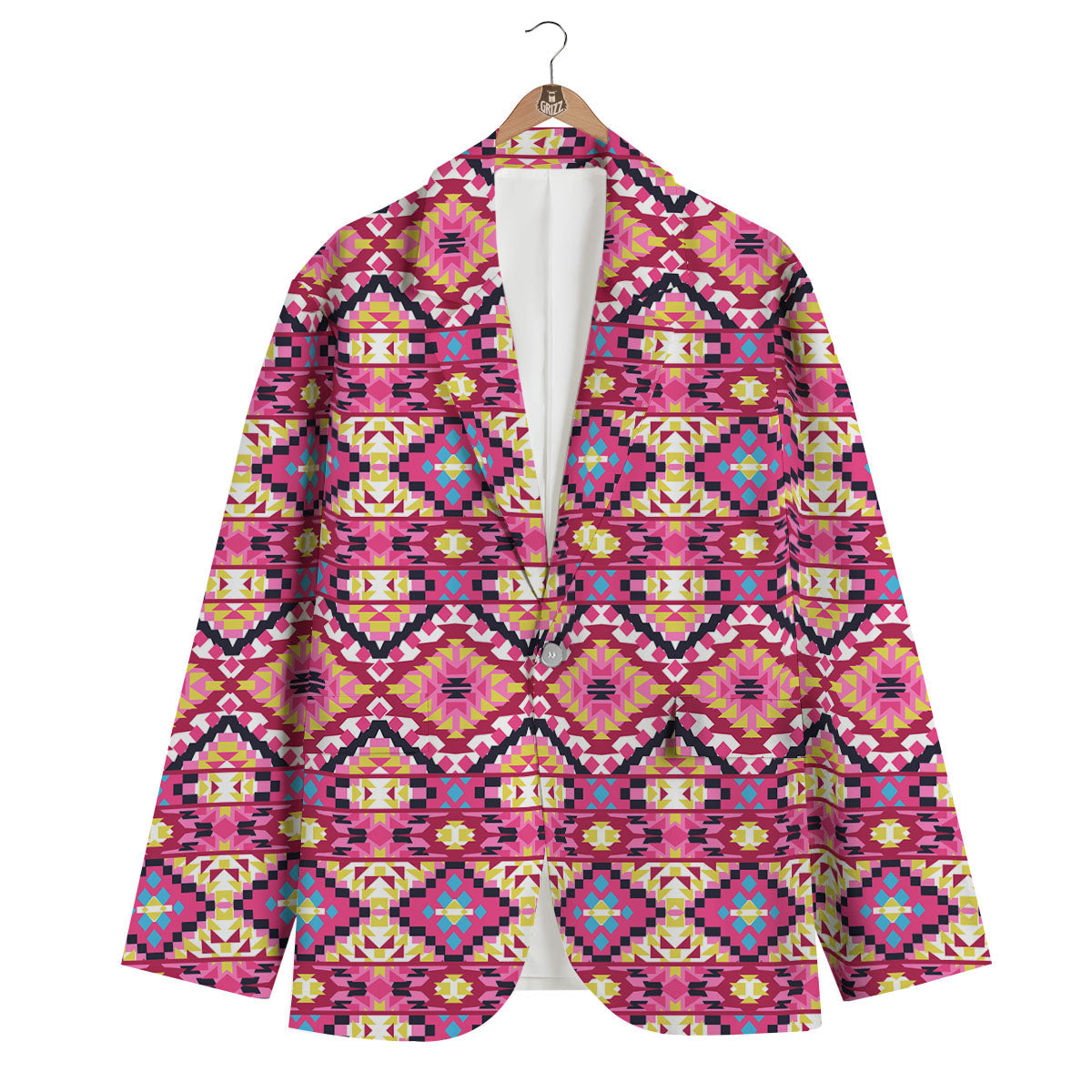 Geometric Ethnic Pink Aztec Print Pattern Men's Blazer-grizzshop