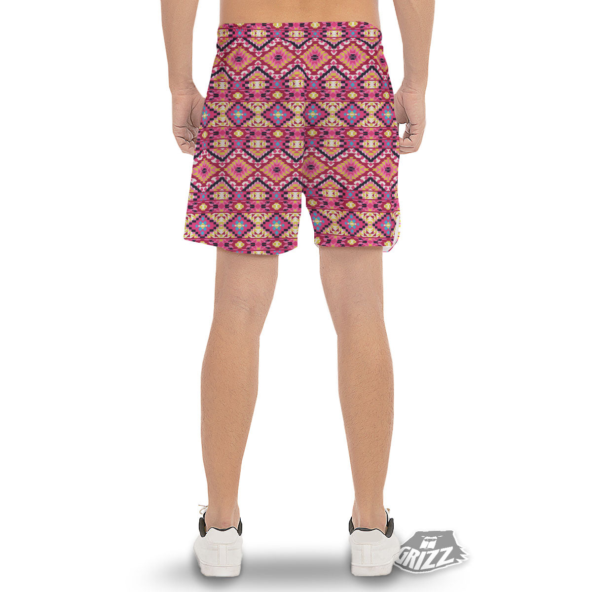Geometric Ethnic Pink Aztec Print Pattern Men's Gym Shorts-grizzshop