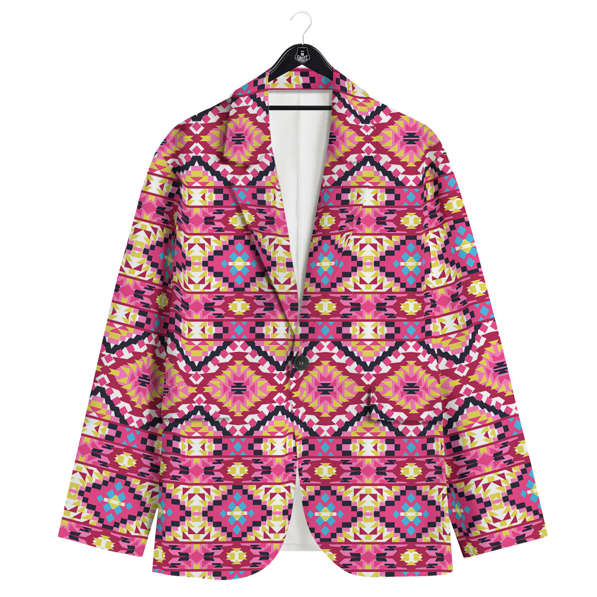 Geometric Ethnic Pink Aztec Print Pattern Men's Sport Coat-grizzshop