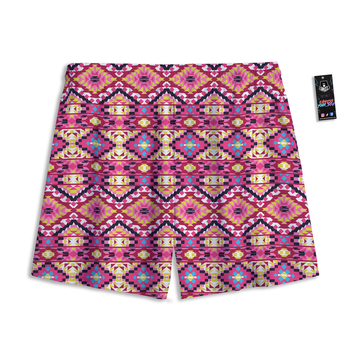 Geometric Ethnic Pink Aztec Print Pattern Mesh Shorts
