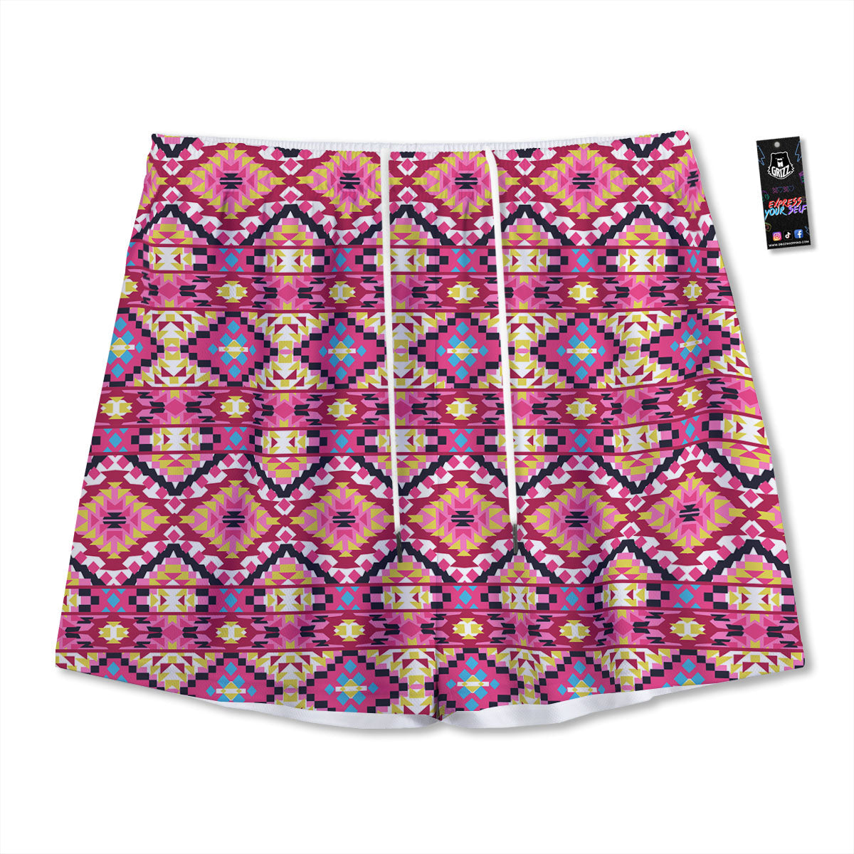 Geometric Ethnic Pink Aztec Print Pattern Mesh Shorts