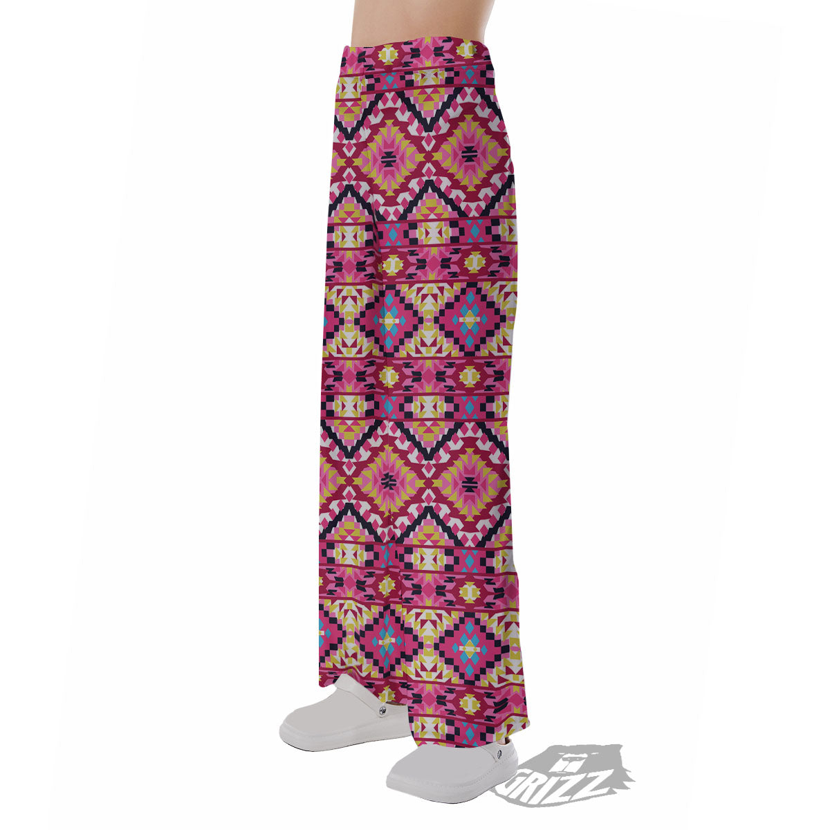 Geometric Ethnic Pink Aztec Print Pattern Pajama Pants-grizzshop