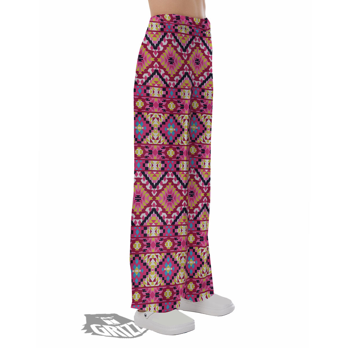 Geometric Ethnic Pink Aztec Print Pattern Pajama Pants-grizzshop