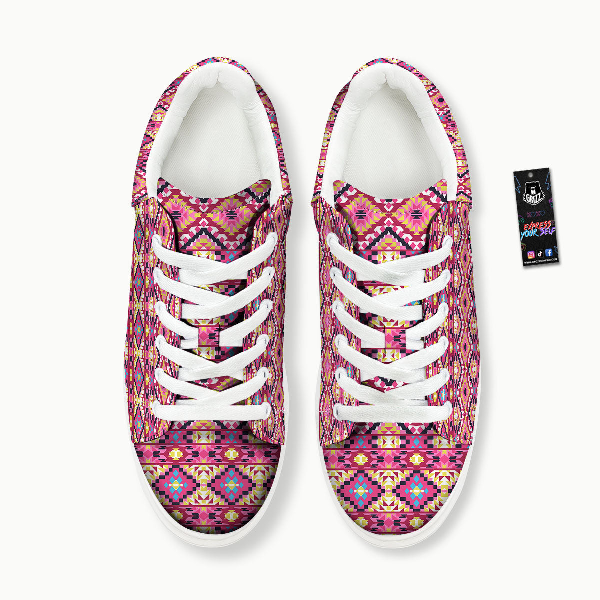 Geometric Ethnic Pink Aztec Print Pattern Platform Shoes-grizzshop