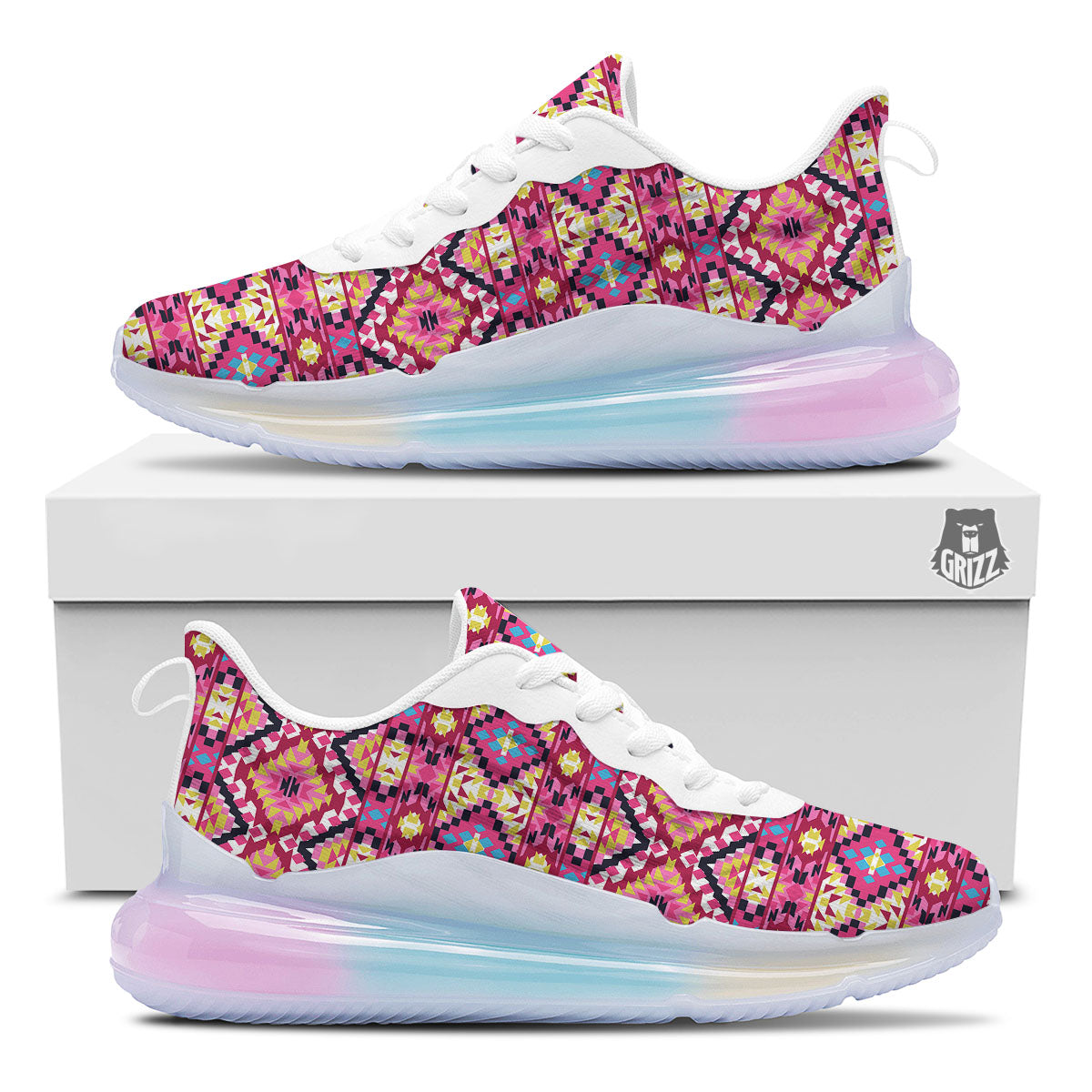 Geometric Ethnic Pink Aztec Print Pattern Running Sneakers-grizzshop
