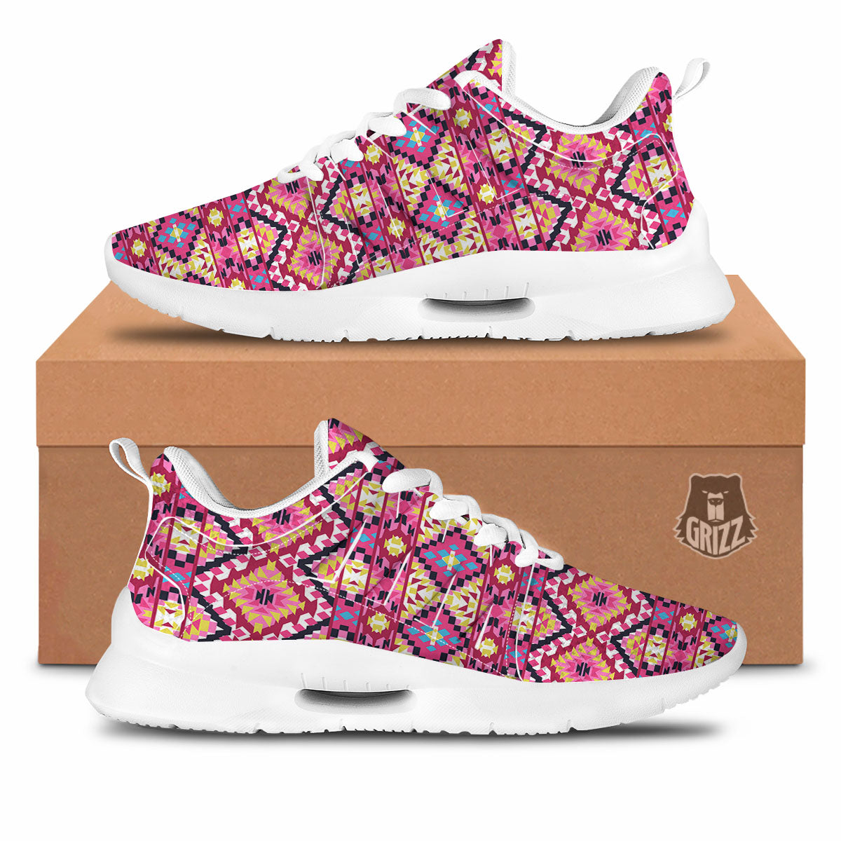 Geometric Ethnic Pink Aztec Print Pattern Tennis Shoes-grizzshop