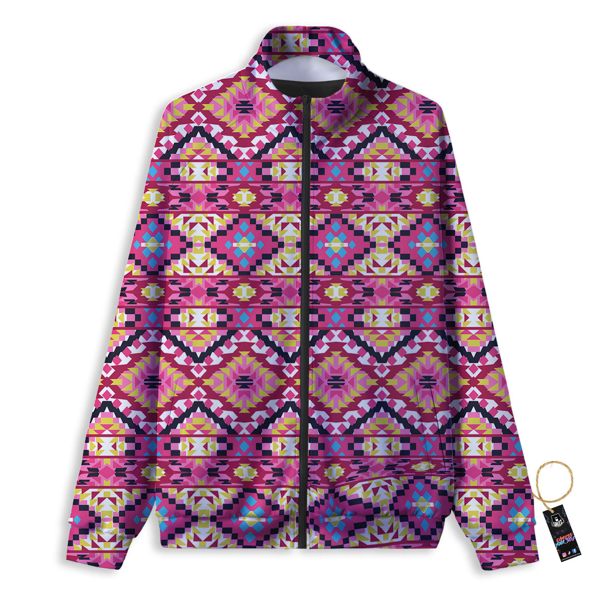 Geometric Ethnic Pink Aztec Print Pattern Track Jacket-grizzshop