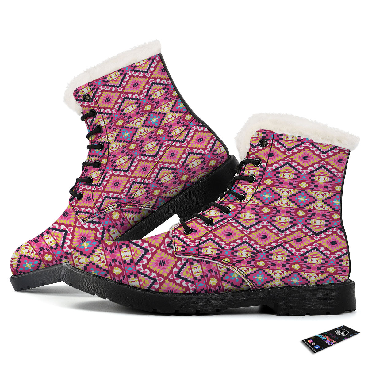Geometric Ethnic Pink Aztec Print Pattern Winter Boots-grizzshop