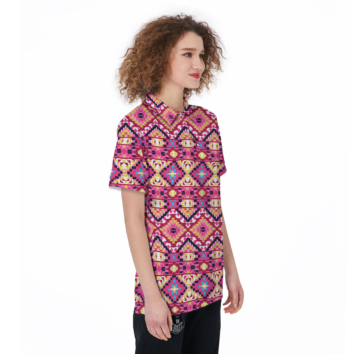 Geometric Ethnic Pink Aztec Print Pattern Women's Golf Shirts-grizzshop