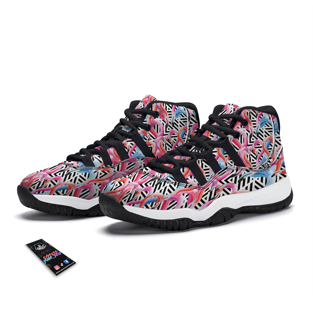 Geometric Flamingo Black Bball Shoes-grizzshop