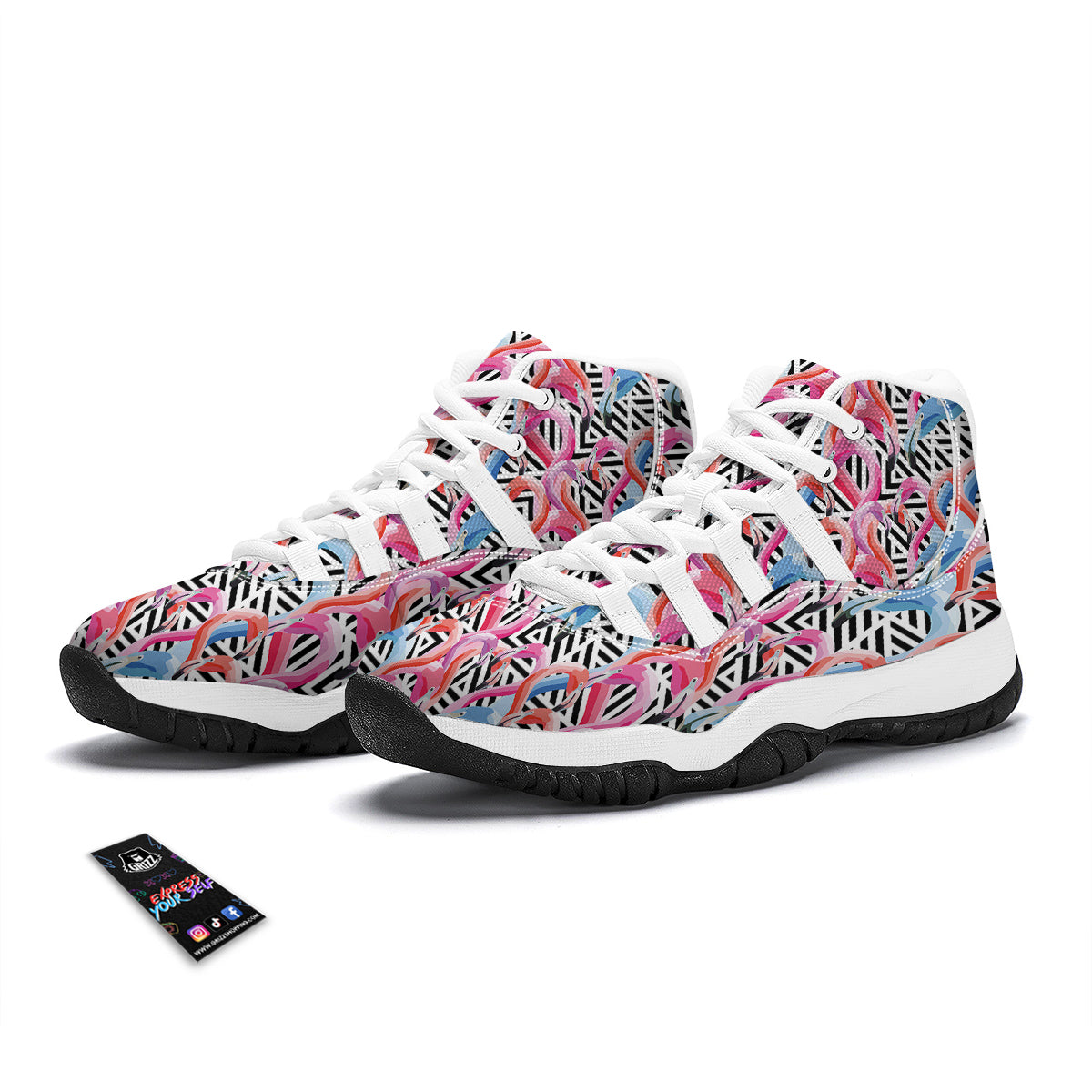 Geometric Flamingo White Bball Shoes-grizzshop