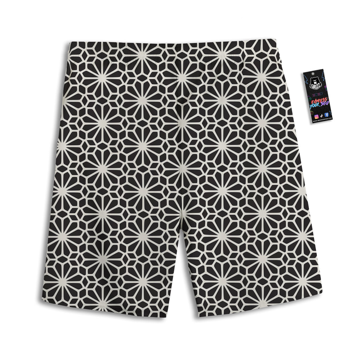 Geometric Floral White And Black Print Men's Athletic Shorts