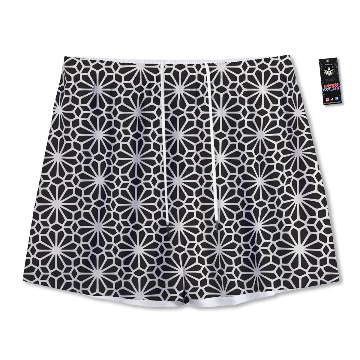 Grey Prince Of Wales Check Print Mesh Shorts