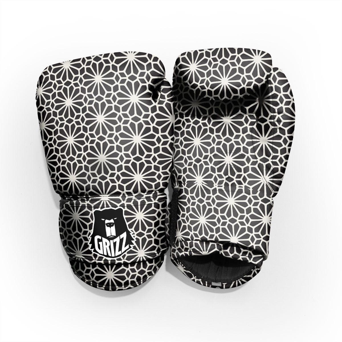 Geometric Floral White And Black Print Pro Boxing Glove