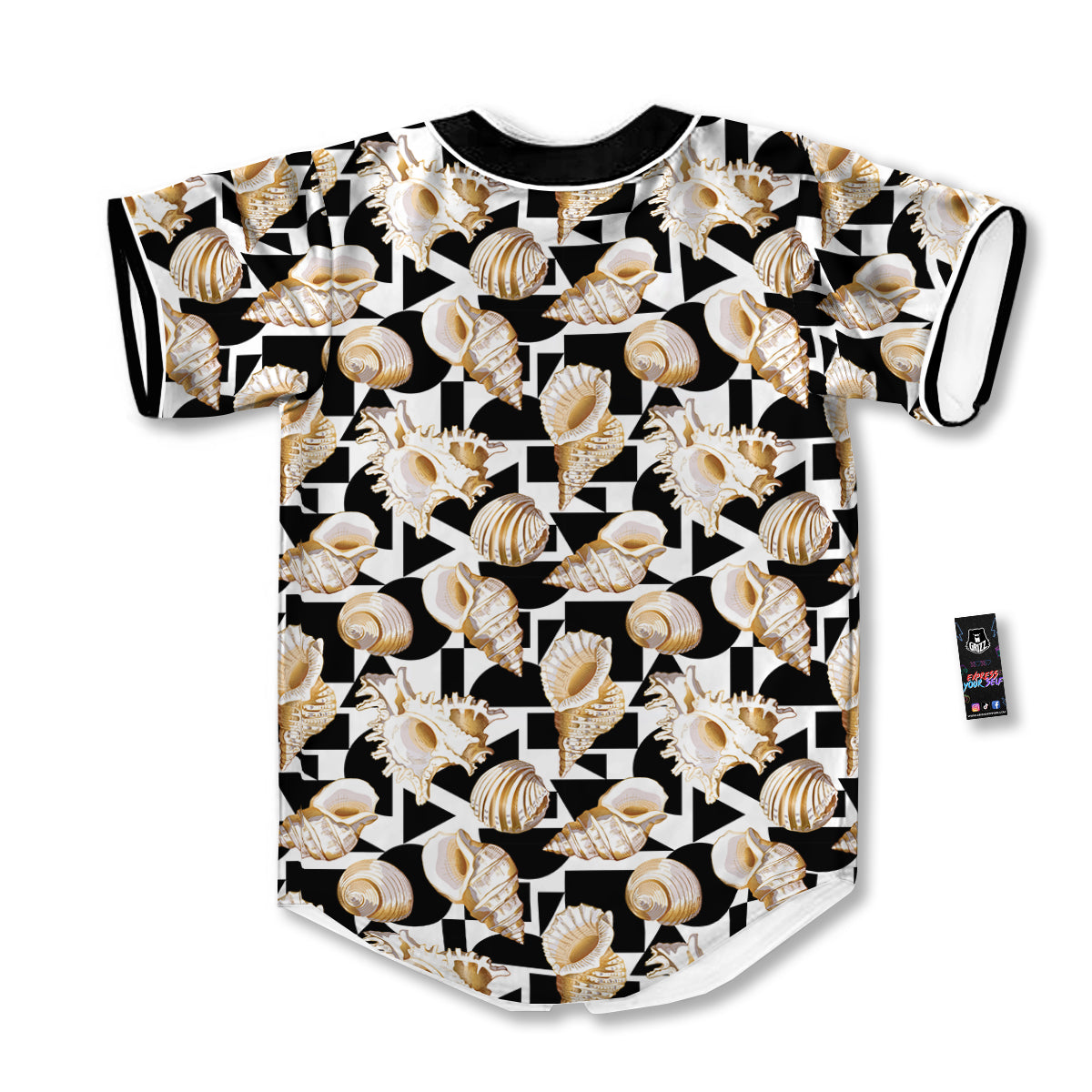 Geometric Gold Sea Shell Print Pattern Baseball Jersey-grizzshop