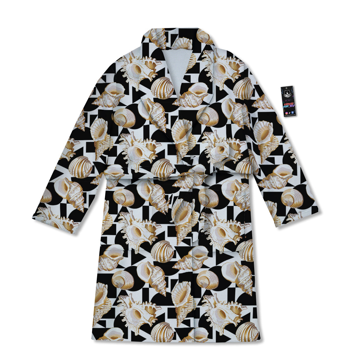 Geometric Gold Sea Shell Print Pattern Bathrobe-grizzshop
