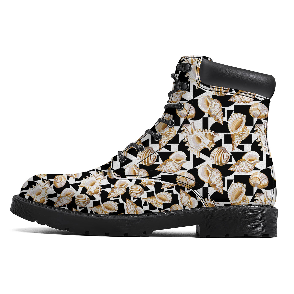 Geometric Gold Sea Shell Print Pattern Boots-grizzshop