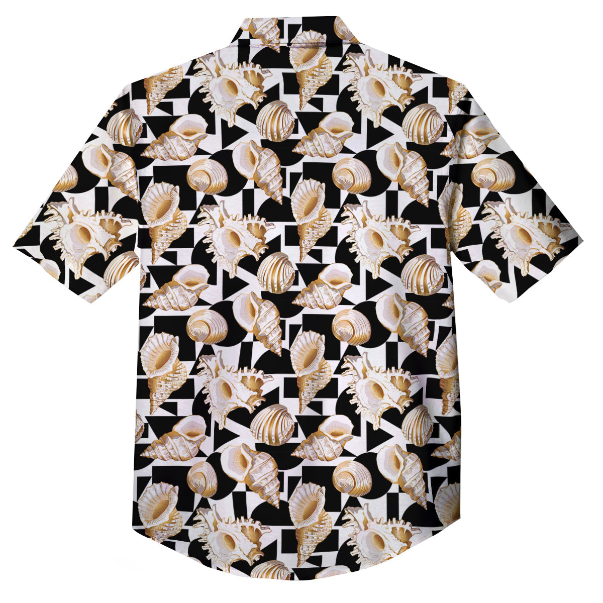 Geometric Gold Sea Shell Print Pattern Button Up Shirt-grizzshop