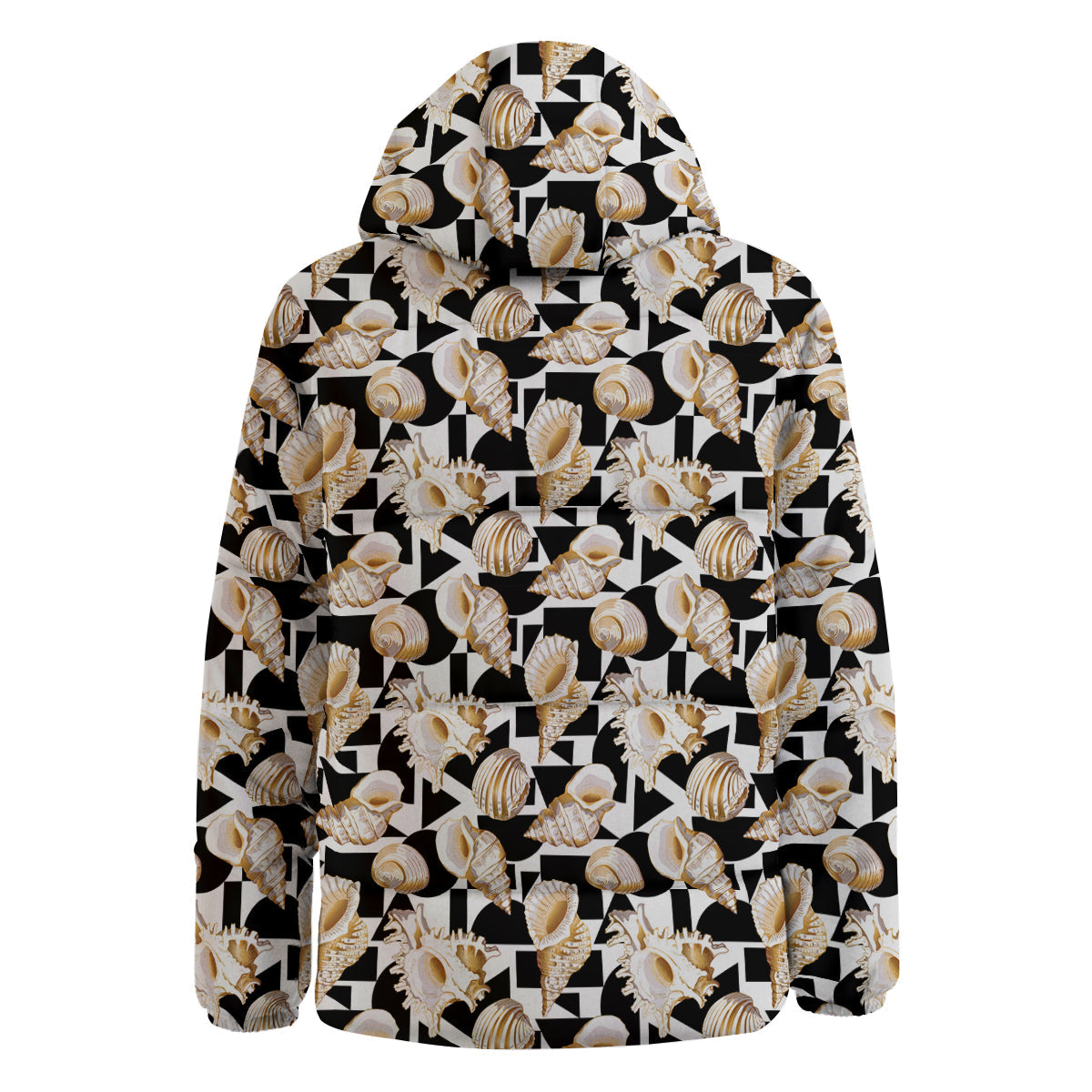 Geometric Gold Sea Shell Print Pattern Down Jacket-grizzshop