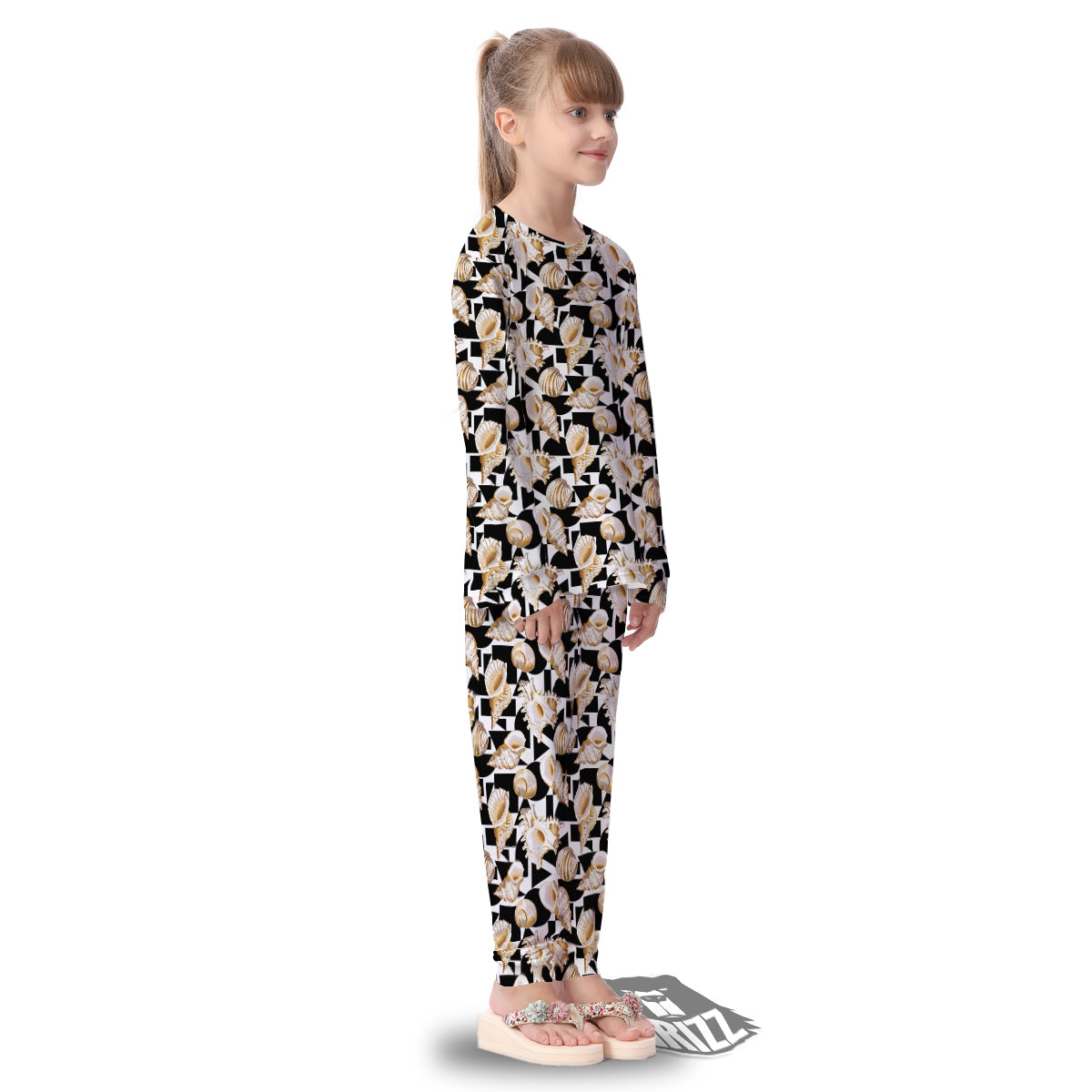 Geometric Gold Sea Shell Print Pattern Kid's Pajamas-grizzshop