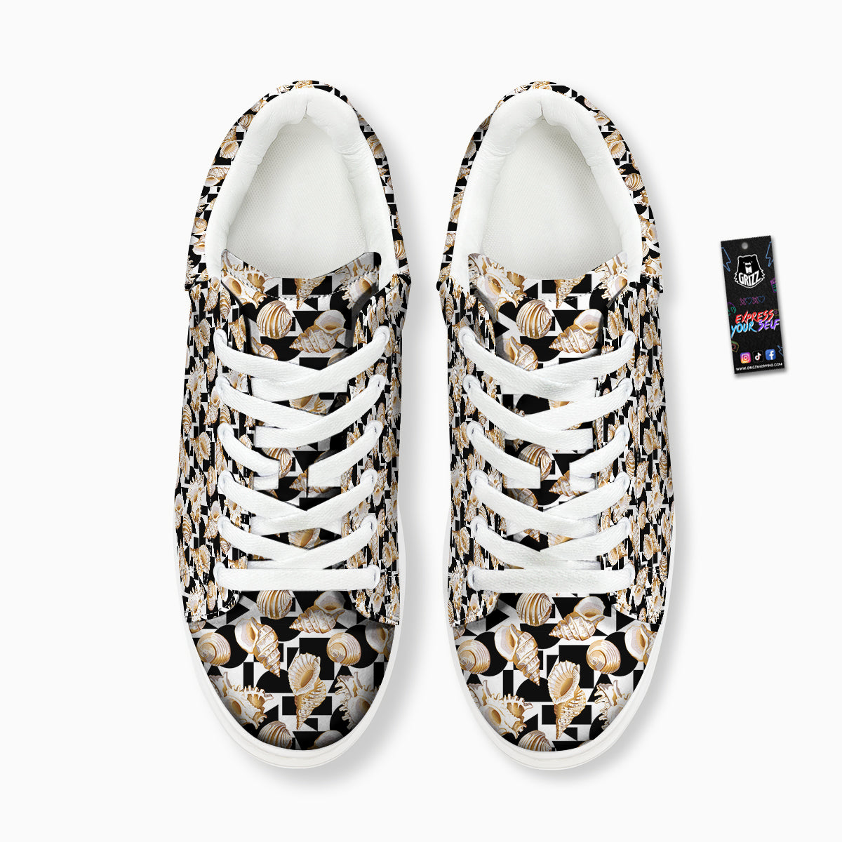 Geometric Gold Sea Shell Print Pattern Platform Shoes-grizzshop