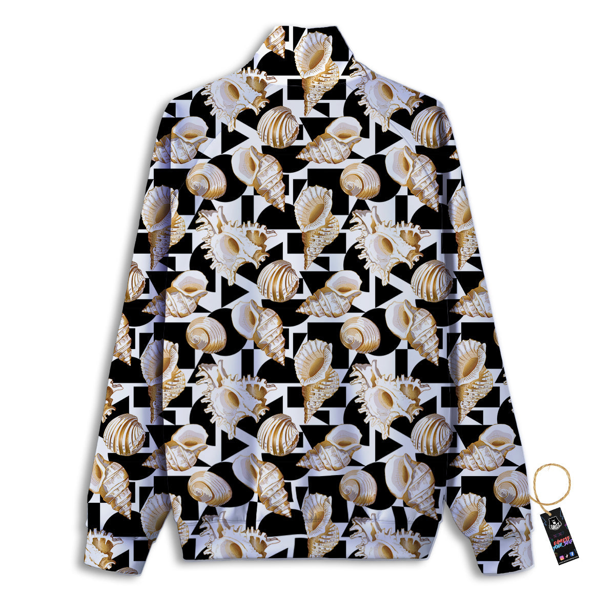 Geometric Gold Sea Shell Print Pattern Track Jacket-grizzshop