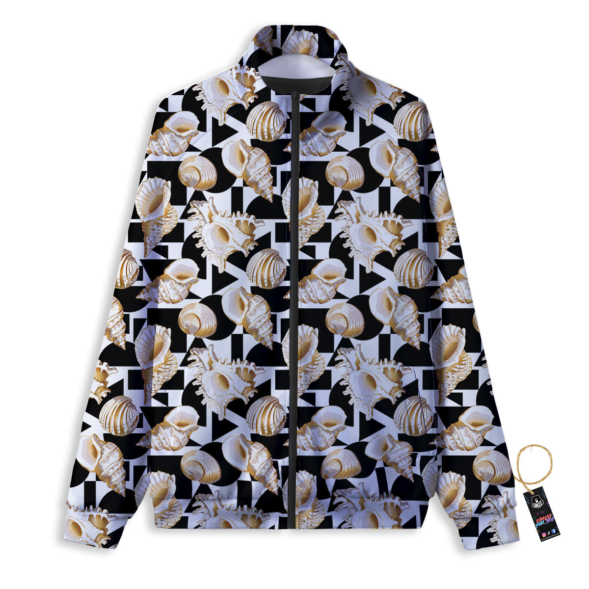 Geometric Gold Sea Shell Print Pattern Track Jacket-grizzshop