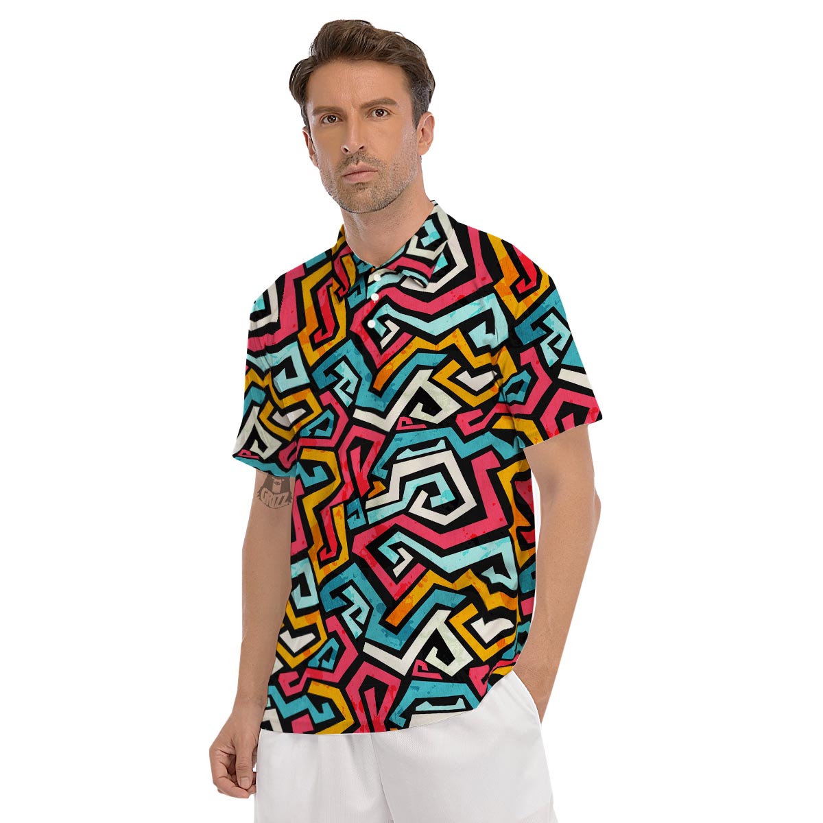 Geometric Graffiti Psychedelic Men's Golf Shirts-grizzshop